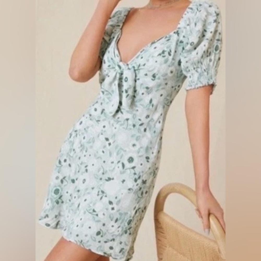 Anthropologie Mint Floral Tie-Front Forever That Girl Mini Dress Sz L